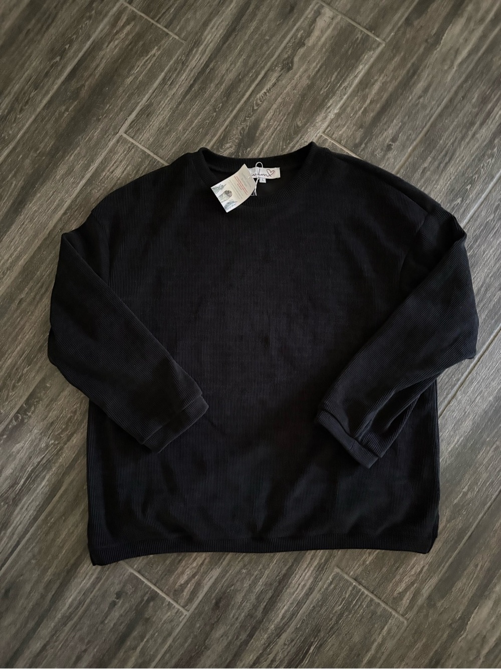Women’s Corded Crew Sweatshirt- Black- Large